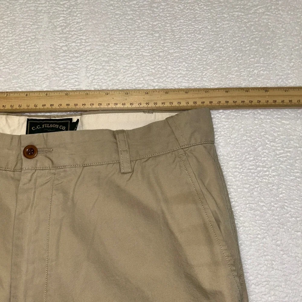 CC Filson Chino Trousers Baggy Wide Leg Mens 34 Khaki Seattle Flat Front Cotton